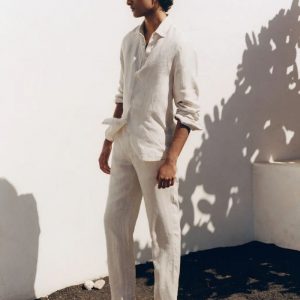 Ensemble chemise et pantalon large en lin naturel