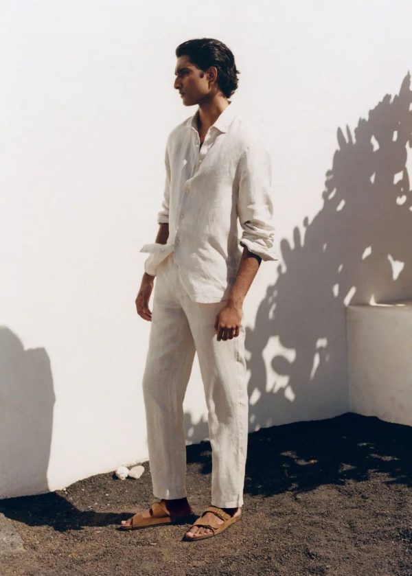 Ensemble chemise et pantalon large en lin naturel