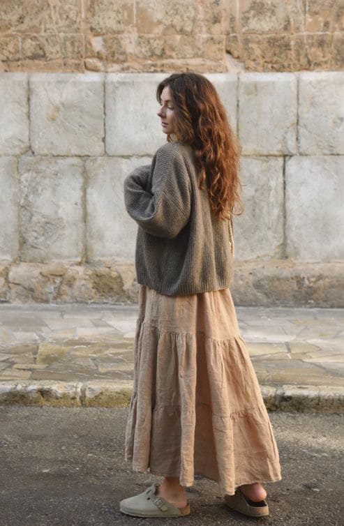 Jupe longue en lin épais naturel